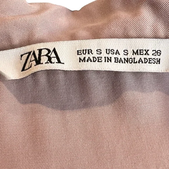 Zara Belted Mini Dress Pink Size S Button Front V Neck Lightweight Dolman Sleeve - Picture 3 of 11